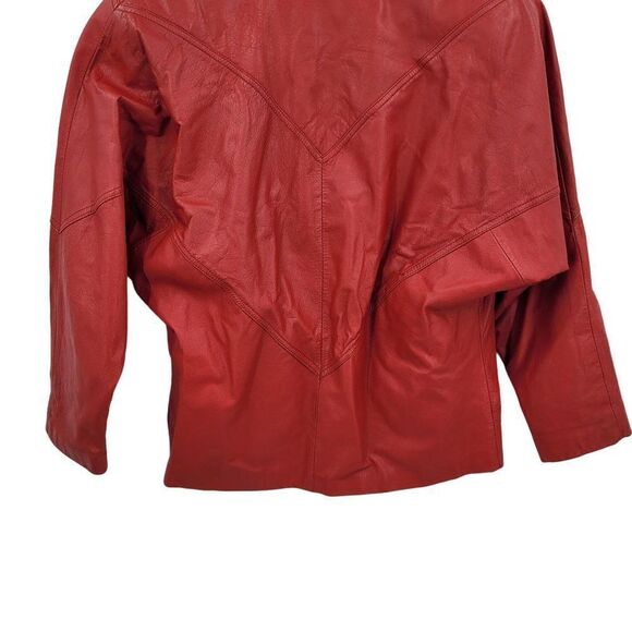 Vintage 80's Genuine Leather Jacket S Red One Button Single Breasted Dolman Glam - Picture 10 of 12